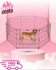 Puppy Playpen 24'' Foldable 8-Panel Metal Pet Fence Indoor/Outdoor