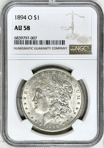 1894 O MORGAN SILVER DOLLAR NGC AU58 GREAT STRIKE!