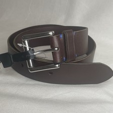 The GAP Genuine Cow Leather Belt Men Size 32 Brown Silver Blue Stitch Work Dress