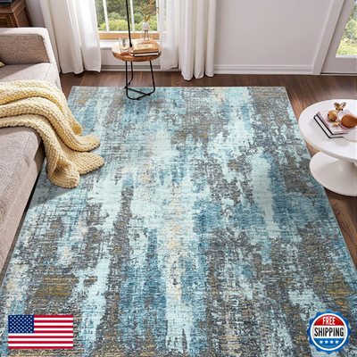 Enqinar Area Rugs 4X6 Washable Rug For Living Room Modern Abstract Grey Rug For