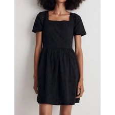 Madewell Allie Square-Neck Eyelet Cotton Black Short-Sleeve Mini Sun Dress SMALL