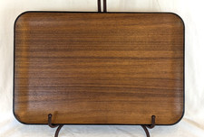 Vintage Wood Frame Serving Tray with Enamel/Formica Insert and Cutout Handles — listing 4