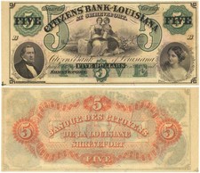 Citizens' Bank of Louisiana $5 - circa 1800's Obsolete Banknote - Shreveport,