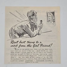 Baby Ruth Eaten By Soldier Missing His Girl Print Ad 5 x 5"