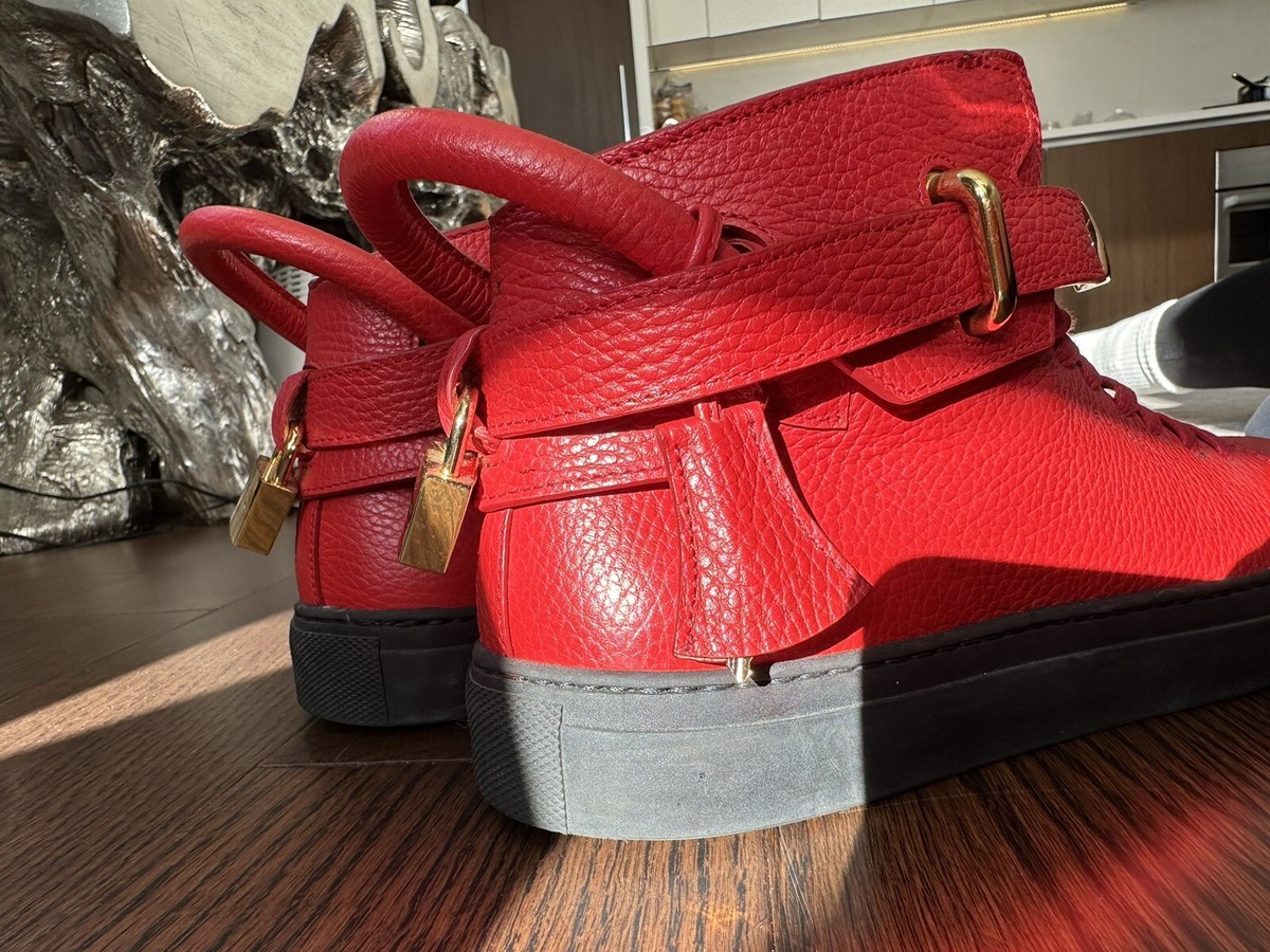 BUSCEMI B Court Men's Red Leather High Top Italian Luxury Sneakers