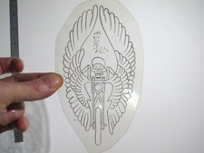 vtg 1960s 1970s Tattoo acetate stencil Skeleton Wings Chopper signed HAR4