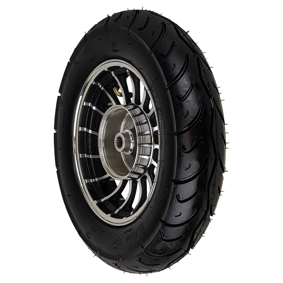 Roue Arrière 10 Pouces + Pneu 3,5-10 Pour Scooter 50cc GY6 QMB139, Chromée, Neuve