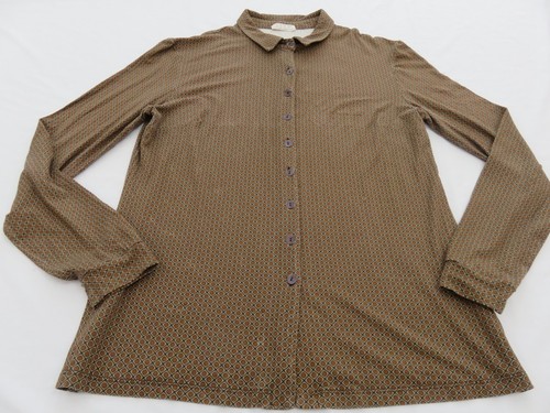 SIYU MADE IN SPAIN BROWN ART DECO RETRO PATTERN LONG SLEEVE JERSEY SHIRT UK 14 - Picture 2 of 14