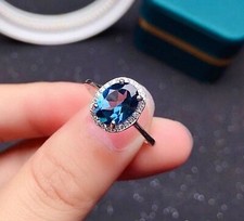 Natural London Blue topaz ring, 925 Sterling Silver, Engagement Ring For women.