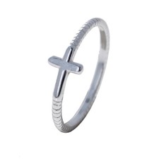 Sterling Silver Mini Side Cross Ring, 2mm Silver Band, Silver Cross Ring,