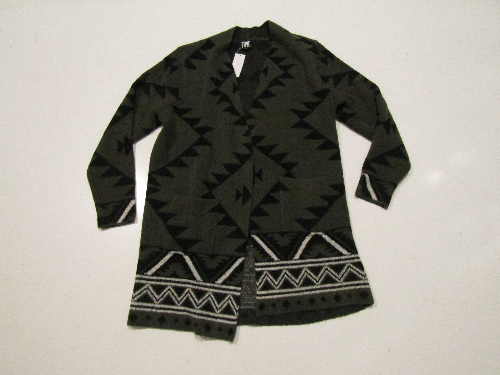 FRYE Green Aztec Print Open Front Cardigan Size Large NWT Womens