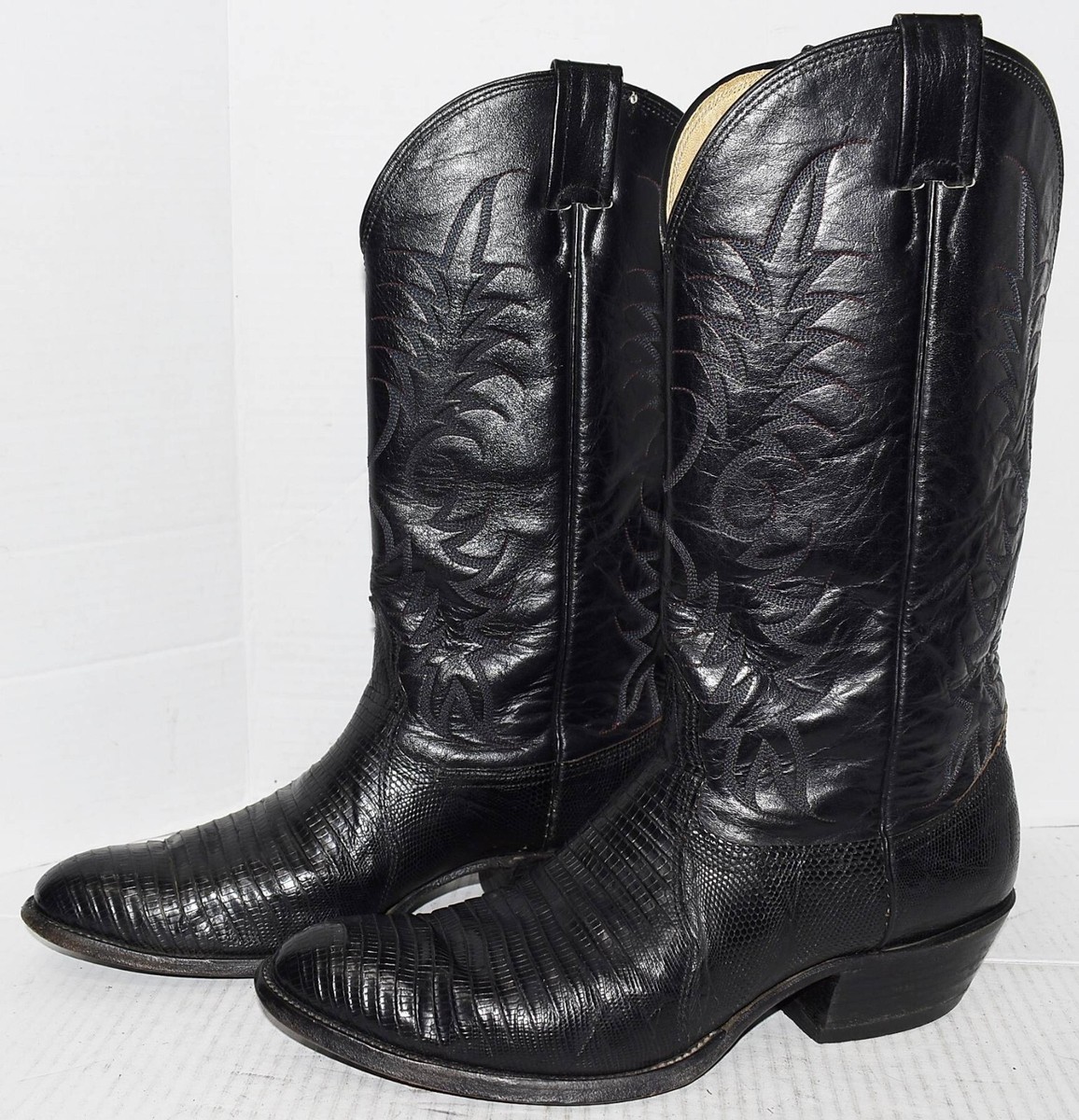 NOCONA BOOTS LIZARD Black Leather Western Cowboy Rodeo Work 