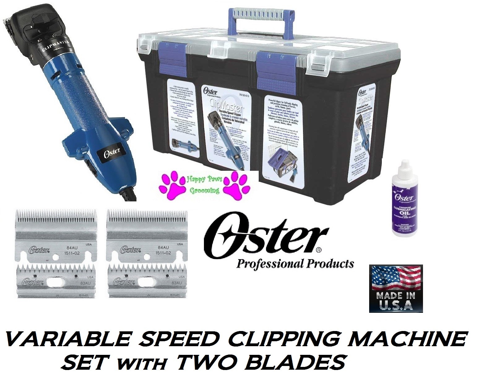 OSTER CLIPMASTER VARIABLE SPEED CLIPPER KIT2 BLADES,Oil,TOOLBOX/CASE