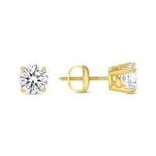 1 Ct Round Real 14K Yellow Gold Simulate Diamond Earrings Studs Basket ScrewBack