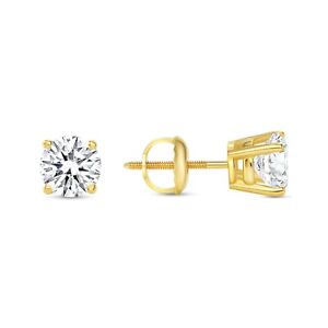 1 Ct Round Real 14K Yellow Gold Simulate Diamond Earrings Studs Basket ScrewBack - Click1Get2 Cyber Monday