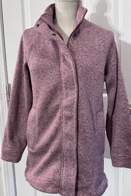 Lands' End Women's Punk Chevron Sweater Fleece Coat Zip Snap Up Small 6-8
