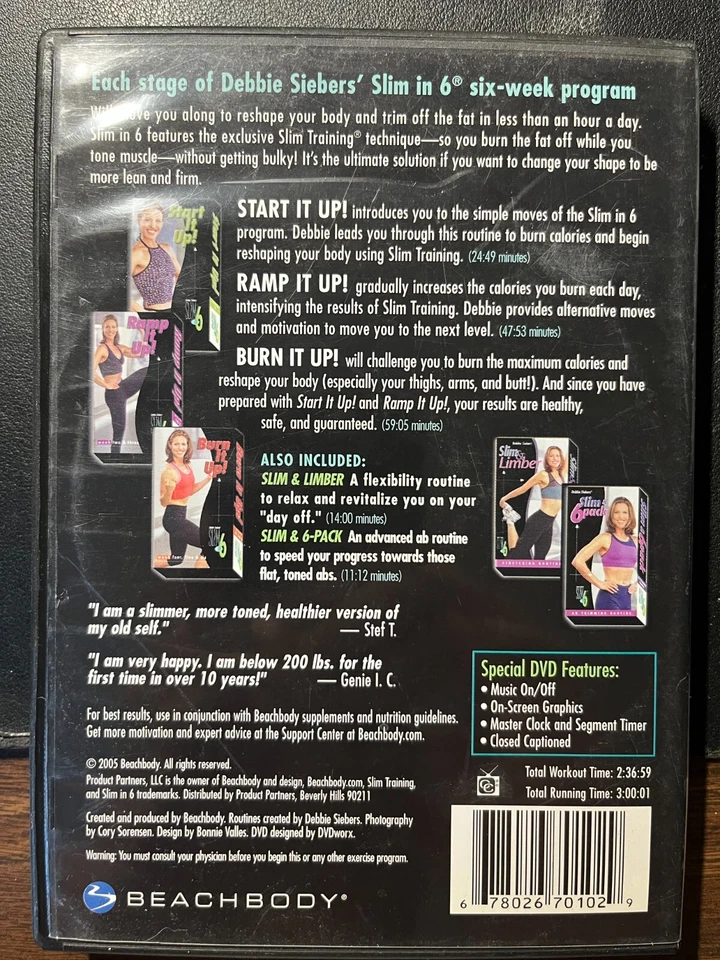 Debbie Siebers' Slim in 6 - 2-Disc DVD 2002 ~Very Good Start It Up! / Ramp It Up - Image 2 of 2