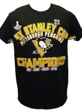 New 4X Stanley Cup Champions Pittsburgh Penguins Mens Sizes S-M-L-XL-2XL Shirt