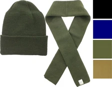 US Army Genuine GI 100% Wool Scarf + Wool Beanie Hat Winter Gear 2 Piece Set