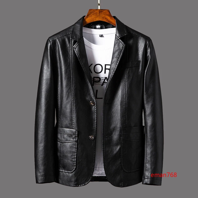 Mens Casual Lapel Blazer Suit Outwear Fashion Faux Leather Party Jacket Coats Sz