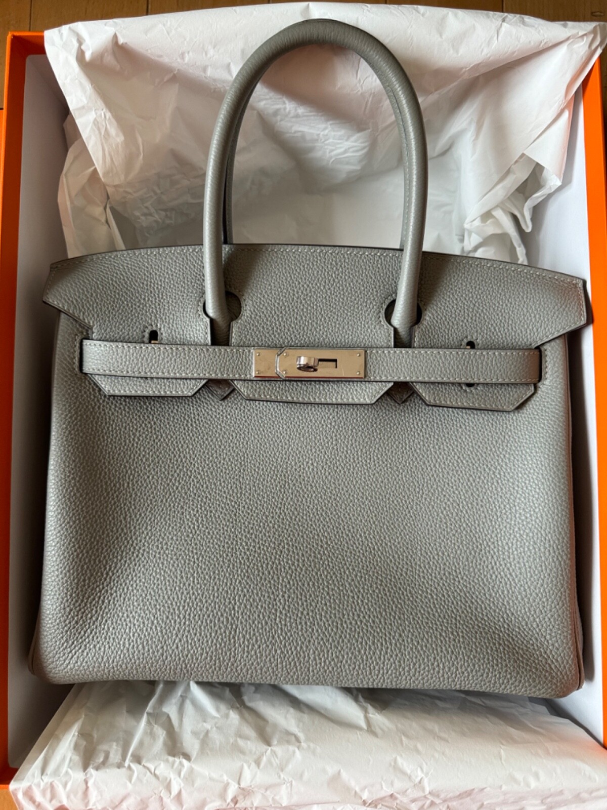 Hermes Birkin 30 Special Order Gris Mouette Gray Togo Leather Bag