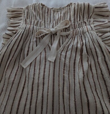 Ulla Johnson Cotton Top Small Beige/ Copper Threads Flutter Sleeve Tie Bodice