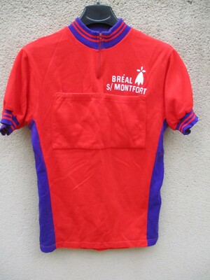 Maillot Cycliste Vintage Cyclo Breal Sur Montfort - Années 70 - Rouge - Taille M - Tricot Noret