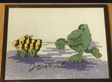 Stickbild 14 "Frosch mit Tigerente" Rahmen Janosch HANDARBEIT Kinderzimmer Baby