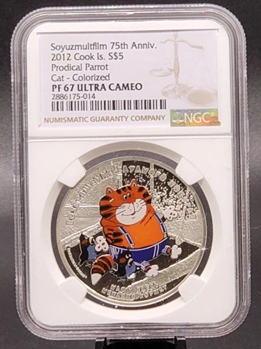 2012 COOK ISLANDS $5 SOYUZMULTFILM 75TH ANNIV. PRODICAL PARROT CAT - NGC PF67 UC