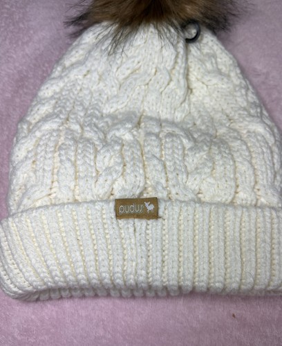 New Pudus Cable Knit Adult Size Cozy Winter Sherpa Lining Hat Cream Cable Knit - Picture 2 of 4