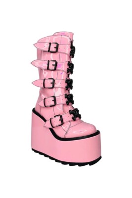 美品】YRU-ピンク&ブラックブーツ-YRU- Dune Valentine Platform Boots 