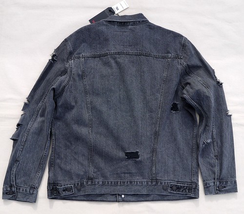 LEVIS Premium Big E Ripped Distressed Trucker Jean Jacket Vintage Look Denim Men - Picture 3 of 11