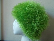 Hand knitted warm fuzzy beanie/hat, celery green