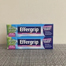 2 Effergrip Minty Fresh Denture Adhesive Cream 1.5 Oz Each New
