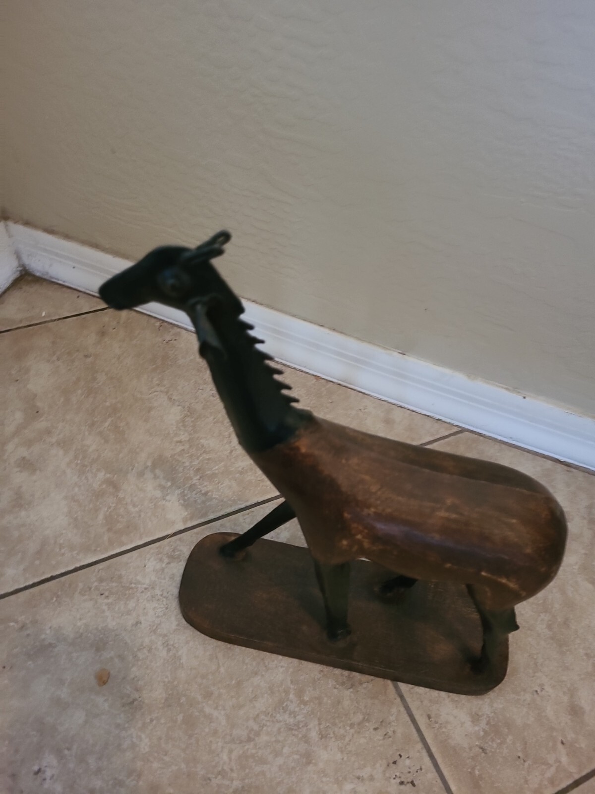 Vintage Large Wooden And Metal Carved Liama 16×12