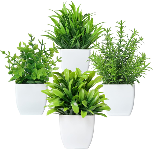 4 Packs Small Fake Plants Mini Artificial Faux White Potted Plants for Home - 第 1/12 張圖片