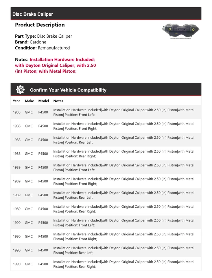 Pinza de freno de disco Cardone 1989 para GMC P4500 1988-1990 Foto 2 de 3