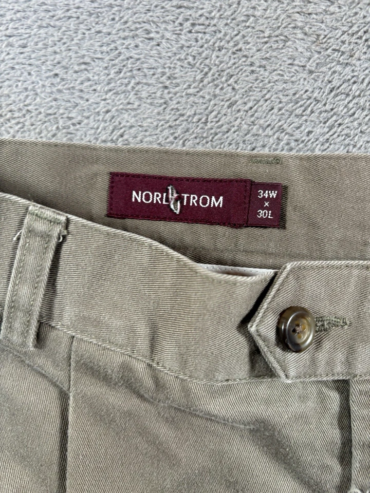 复古 Nordstrom 裤子男式 32x30 米色卡其色休闲裤打褶 90 年代 Chino Preppy — 第 3/4 张图片