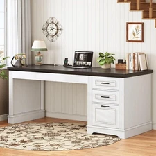 55" Executive Computer Desk with 3 Drawers, Farmhouse Home Office Desk (White)
