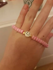 Beaded Smile Pink Clay Friendship Bracelet Gift Girls Friend Mum Sister