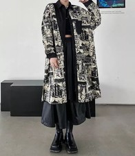 Ladies Black Ecru Arty Rock Chic Street Long Shacket Jacket Designer Shirt 16
