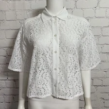 Love Moschino Women’s Blouse 6 White Camicia Pizzo Floral Lace Dolman Crop New