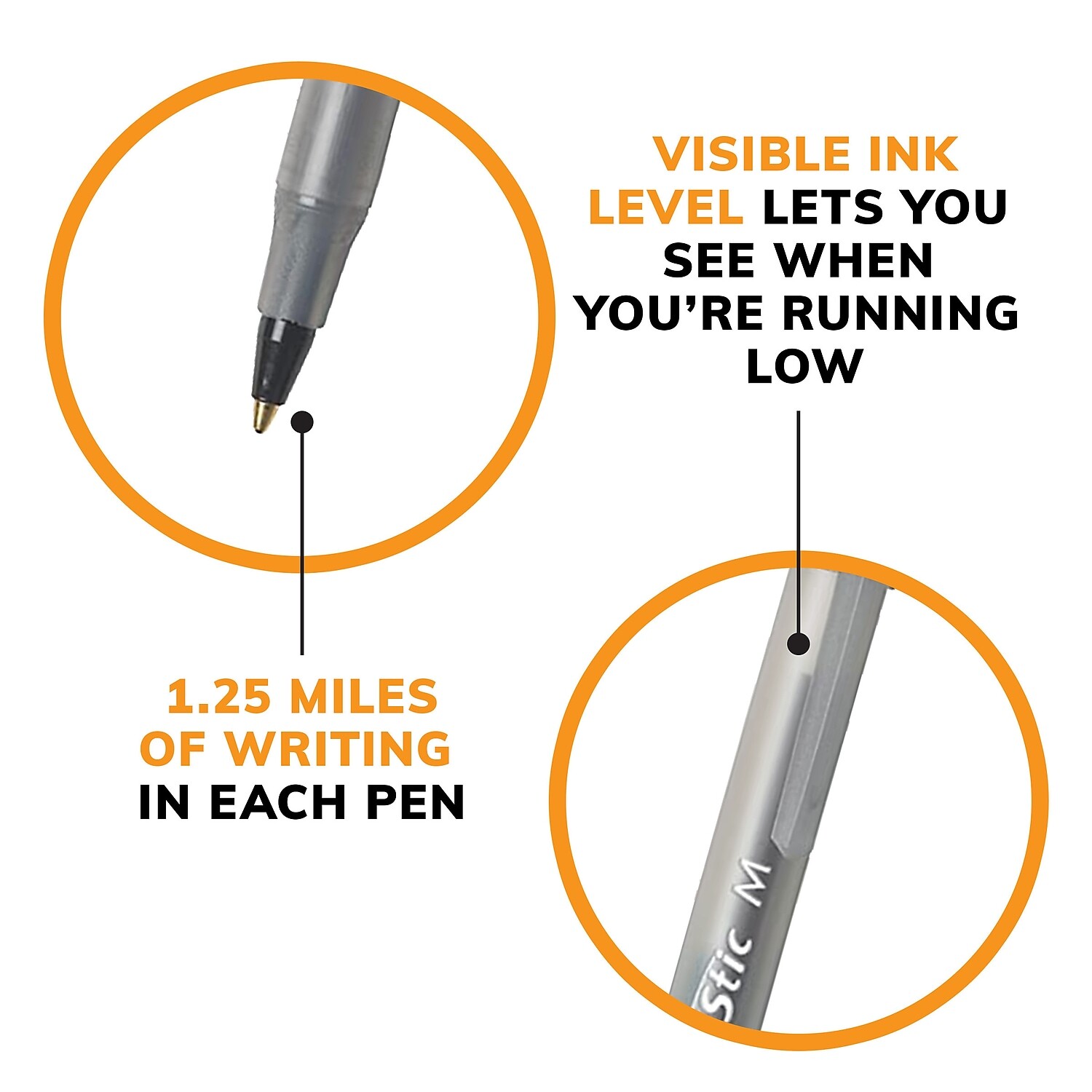 Bic Round Stic Ballpoint Pen Med. Point 10/PK Black Ink GSMP101BK