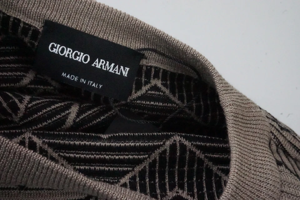Suéter Tejido Giorgio Armani Etiqueta Negra Marrón Negro Mezcla Seda Talla 48 NUEVO Foto 4 de 4