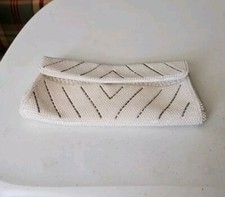 Vintage Made in Japan Clutch Bag Purse Ivory Seed Bead
