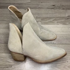 Free People Womens Charm Double V Ankle Boots Block Heel Taupe Suede 37.5EU  7.5