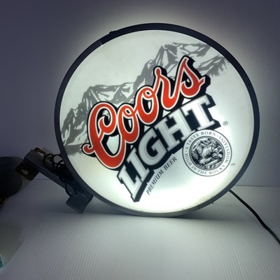 OLD STOCK COORS LIGHT PREMIUM BEER TWO SIDED PUB SIGN HEAD FOR THE MOUNTAINS