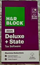 H R Block Tax Software Deluxe State 2025 Key Card PC/Mac Free Ship