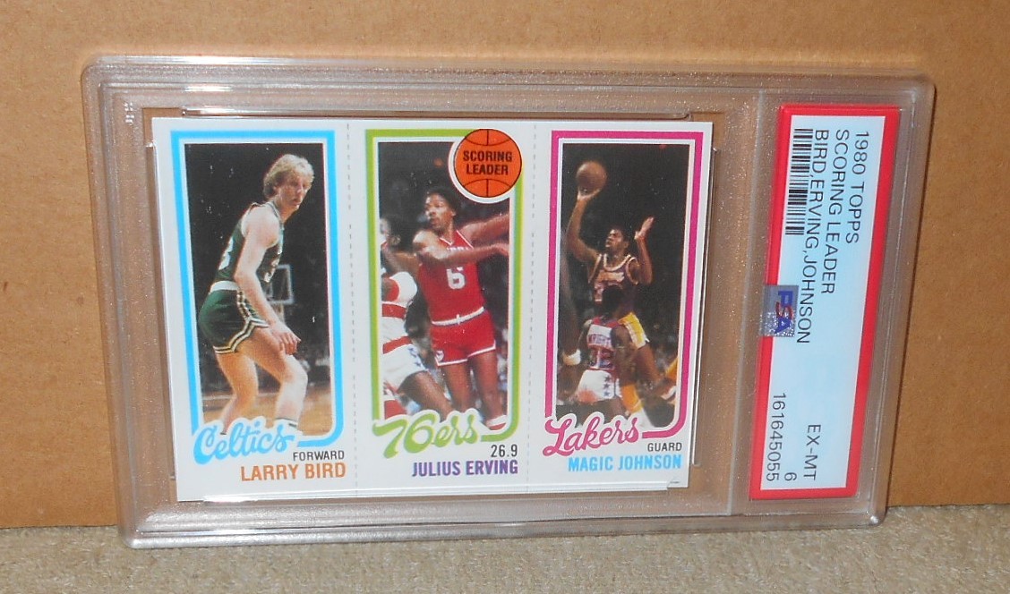 Vintage 1980-81 Topps Basketball Bird Erving Johnson Scoring Leader RC   PSA 6