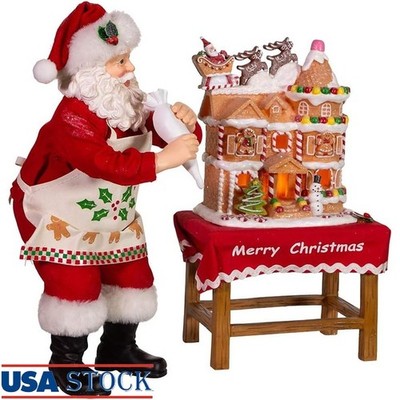 Santa Gingerbread House Christmas Decor Indoor 2 Piece Set Battery Operated New